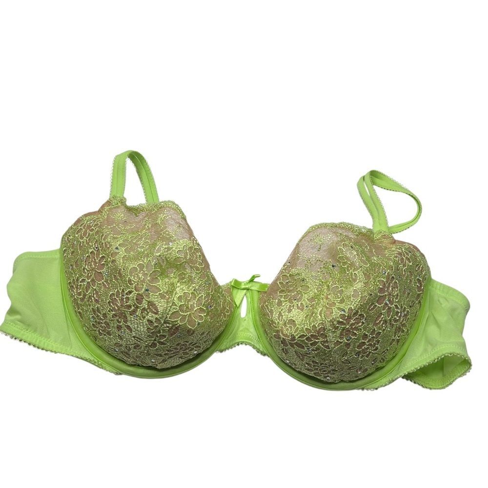 Victoria's Secret Green Lace Balconet Bra 36C Lace Overlay